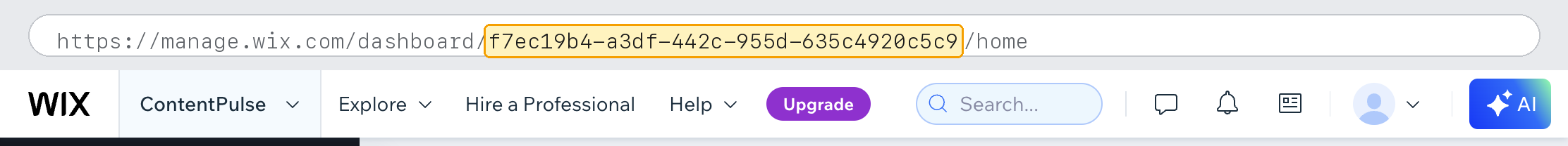 Finding the Site ID in the Wix dashboard URL