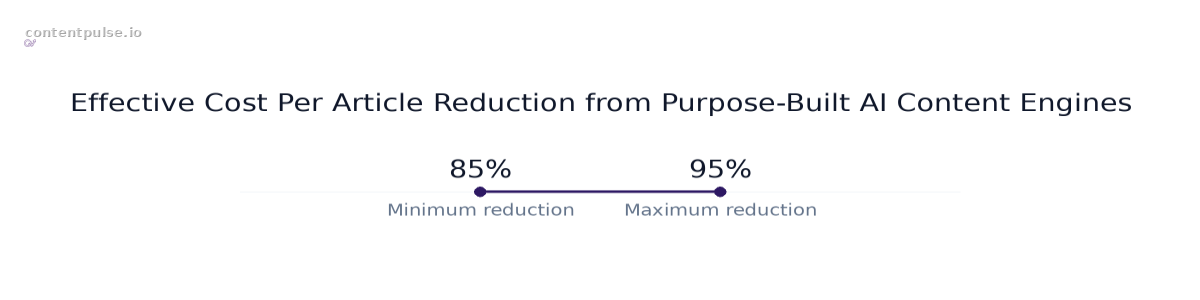 Range chart comparing Effective Cost Per Article Reduction from Purpose-Built AI Content Engines: Values: 85% to 95%.