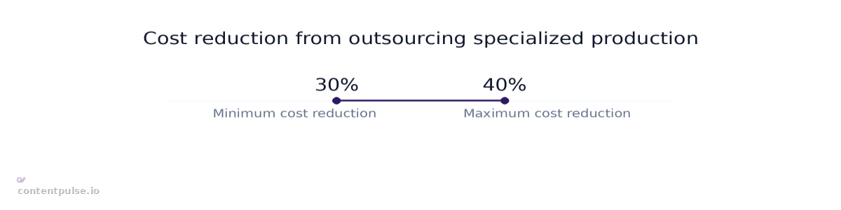 Range chart comparing Cost reduction from outsourcing specialized production: Values: 30% to 40%.