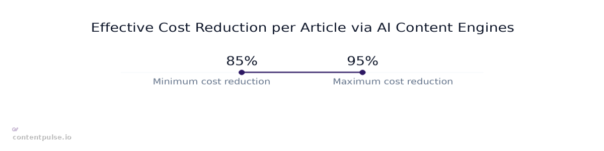 Range chart comparing Effective Cost Reduction per Article via AI Content Engines: Values: 85% to 95%.