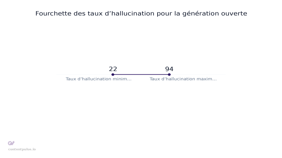 Graphique à barres comparant Fourchette des taux d’hallucination pour la génération ouverte : Valeurs : 22 to 94.
