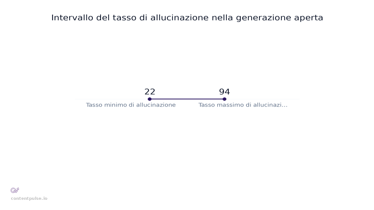 Grafico a barre che confronta Intervallo del tasso di allucinazione nella generazione aperta: Valori: 22 to 94.