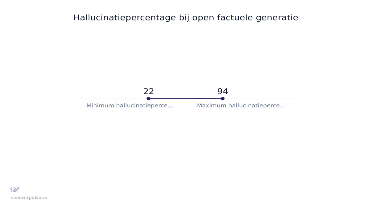 Staafdiagram dat Hallucinatiepercentage bij open factuele generatie vergelijkt: Waarden: 22 to 94.